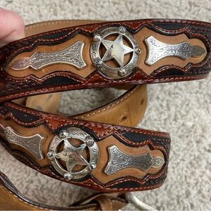 Men's JUSTIN Brown LEATHER Silver STAR Concho WESTERN Cowboy RODEO Dress BELT 54